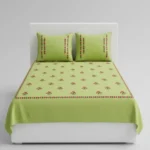 premium parrot green embroidered cotton bedsheet