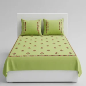 premium parrot green embroidered cotton bedsheet
