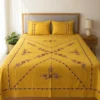 premium mustard yellow embroidered cotton bedsheet