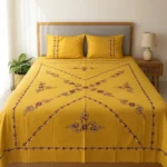 premium mustard yellow embroidered cotton bedsheet