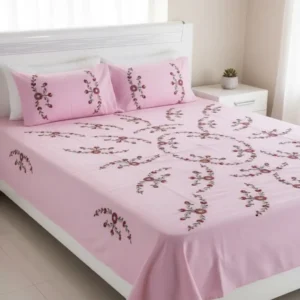premium pink floral embroidered cotton bedsheet