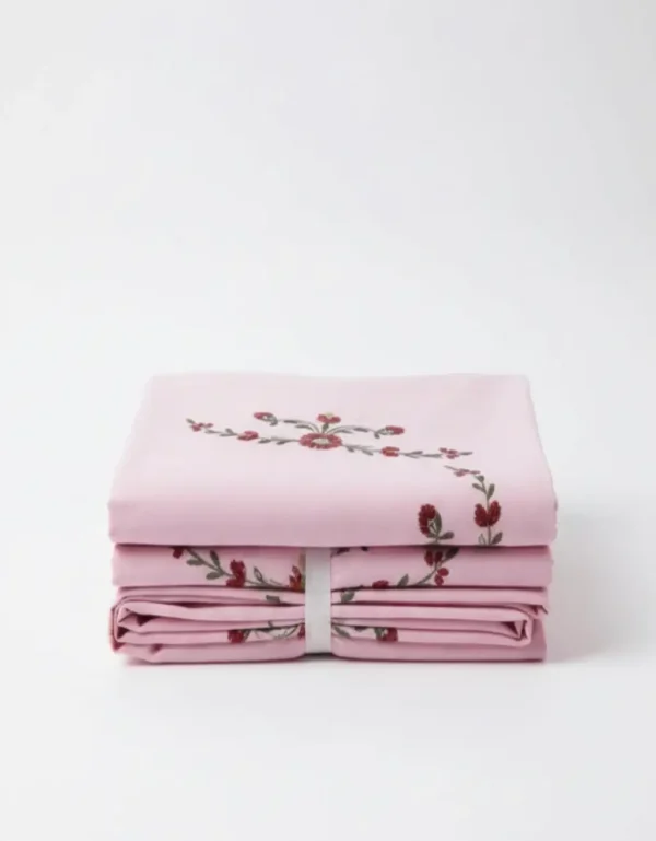 premium pink floral embroidered cotton bedsheet