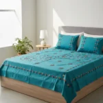 premium teal cotton embroidered bedsheet