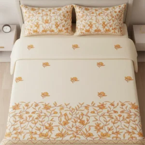 premium ivory yellow embroidered cotton bedsheett
