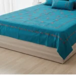 premium blue floral embroidered cotton bedsheet