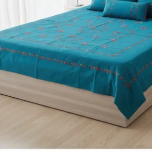 premium blue floral embroidered cotton bedsheet