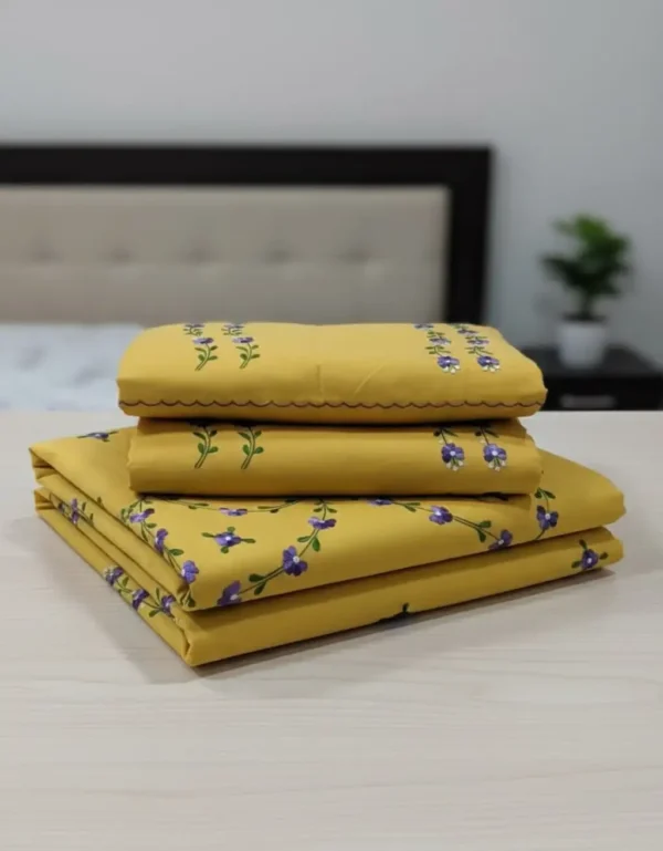 premium yellow cotton embroidered bedsheet