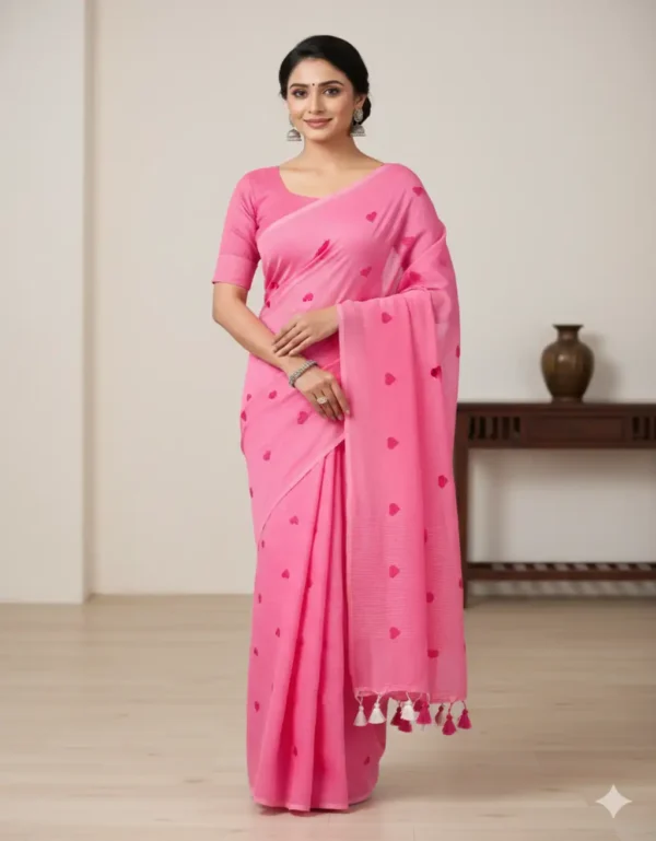 heart embroidered mal cotton saree