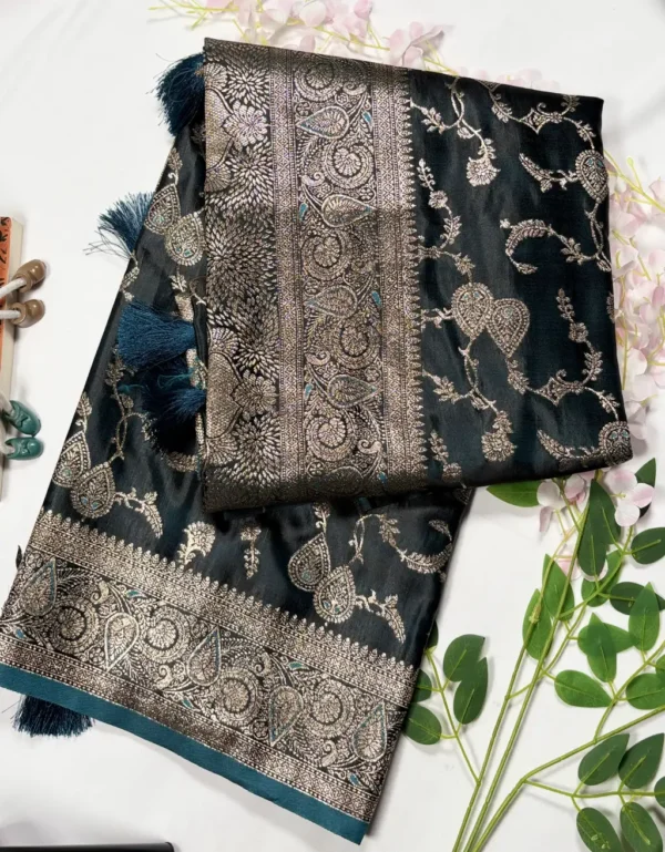 classic jal katan saree with gold zari buta & heavy border