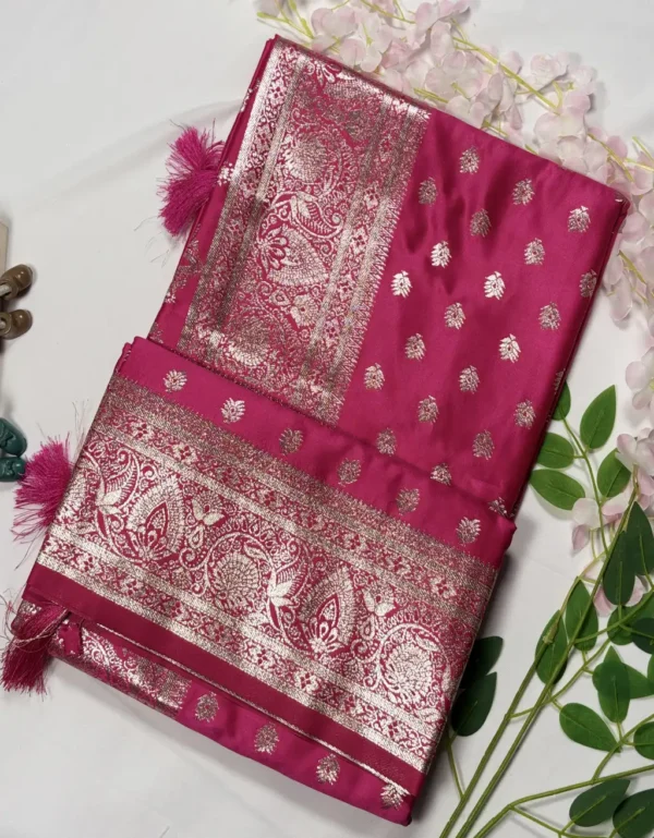 classic jal katan saree with gold zari buta & heavy border