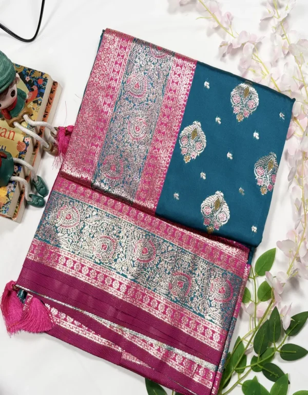 classic jal katan saree with gold zari buta & heavy border