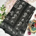 black blended bangalore silk kantha stitch saree
