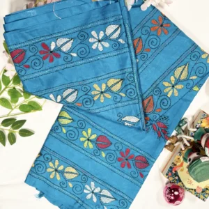 black blended bangalore silk kantha stitch saree