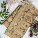 black blended bangalore silk kantha stitch saree