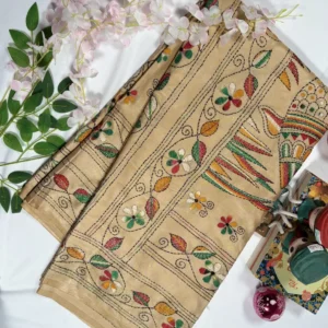 black blended bangalore silk kantha stitch saree