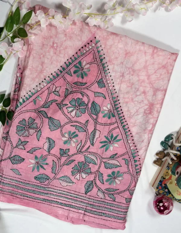 black blended bangalore silk kantha stitch saree