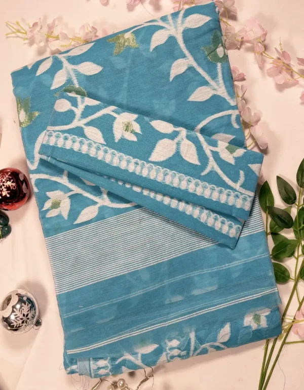 elegant bengali jamdani cotton saree with intricate woven motifs