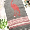 grey cotton handloom saree with bird embroidery & contrast pallu