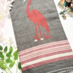 grey cotton handloom saree with bird embroidery & contrast pallu