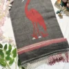 grey cotton handloom saree with bird embroidery & contrast pallu