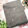grey cotton handloom saree with bird embroidery & contrast pallu
