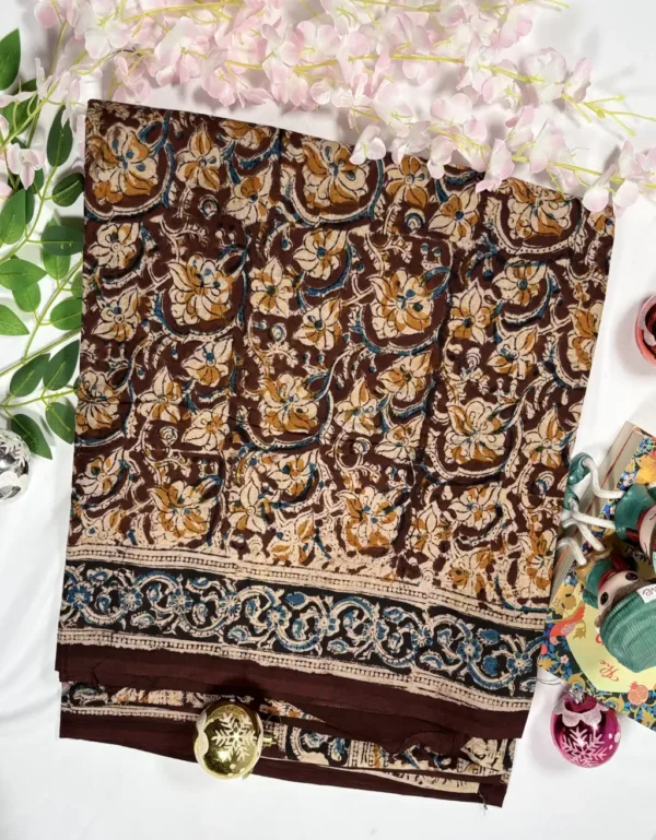 handcrafted cotton kalamkari saree with traditional floral print