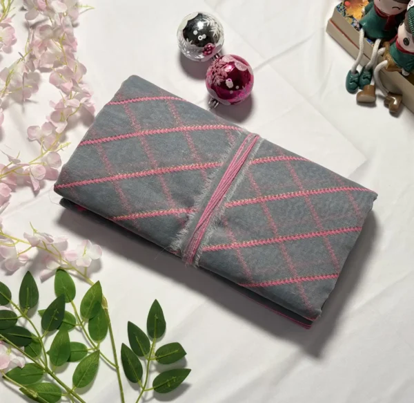 elegant grey & pink bengal jamdani cotton saree