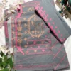 elegant grey & pink bengal jamdani cotton saree