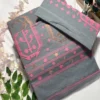 elegant grey & pink bengal jamdani cotton saree