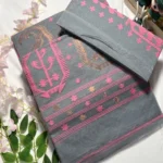 elegant grey & pink bengal jamdani cotton saree