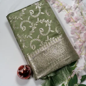 classic jal katan saree with gold zari buta & heavy border