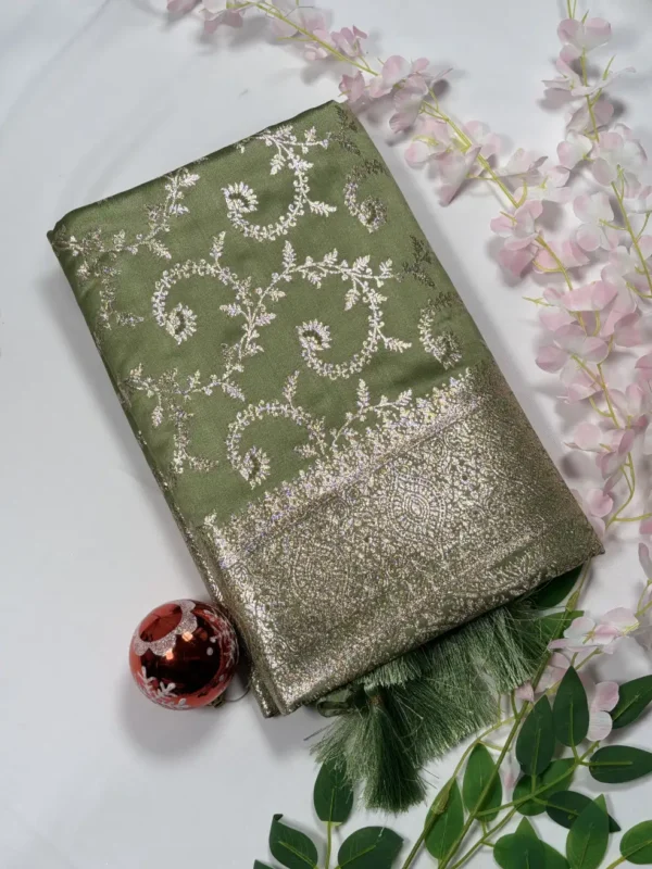 classic jal katan saree with gold zari buta & heavy border