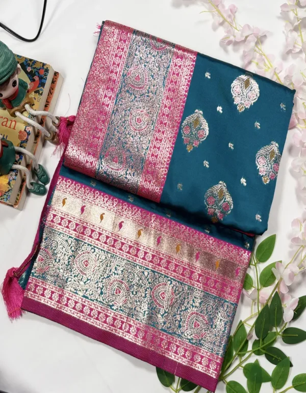 classic jal katan saree with gold zari buta & heavy border