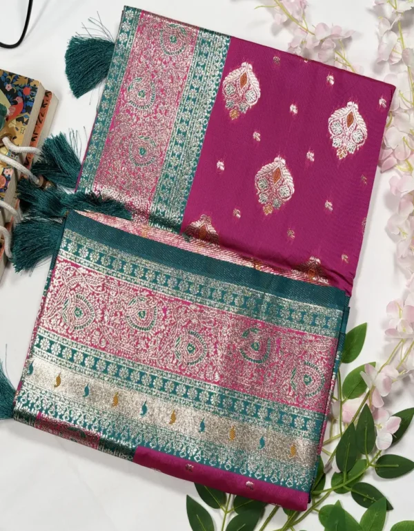 classic jal katan saree with gold zari buta & heavy border