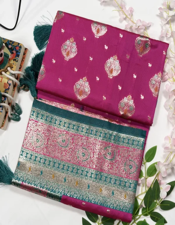 classic jal katan saree with gold zari buta & heavy border