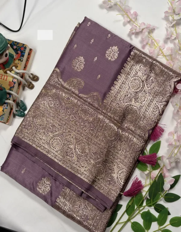classic jal katan saree with gold zari buta & heavy border