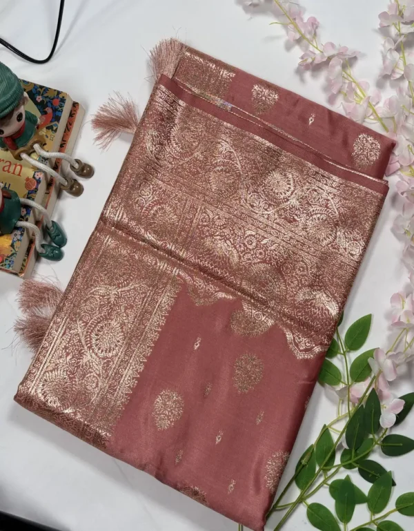 classic jal katan saree with gold zari buta & heavy border