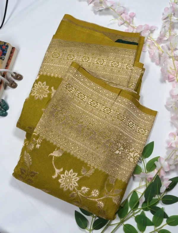 classic jal katan saree with gold zari buta & heavy border
