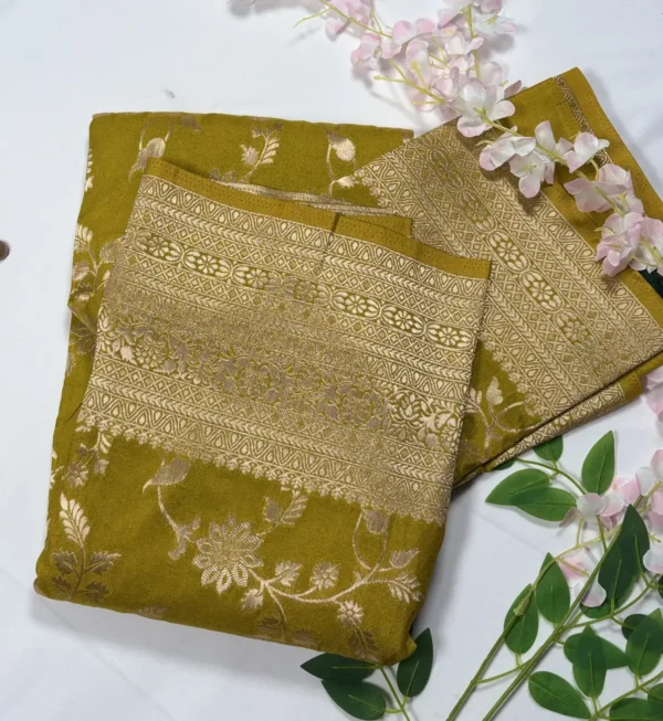 classic jal katan saree with gold zari buta & heavy border