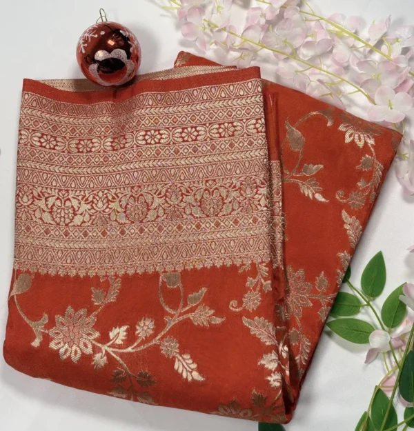 classic jal katan saree with gold zari buta & heavy border