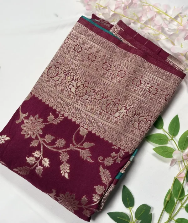 classic jal katan saree with gold zari buta & heavy border