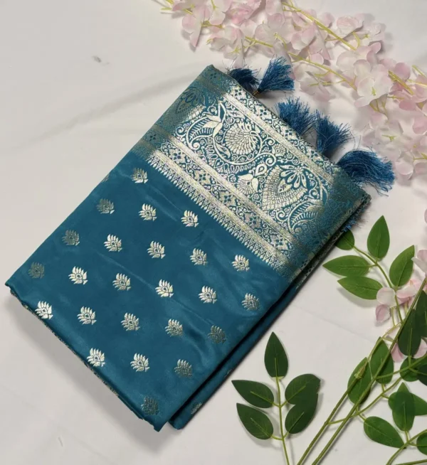 classic jal katan saree with gold zari buta & heavy border