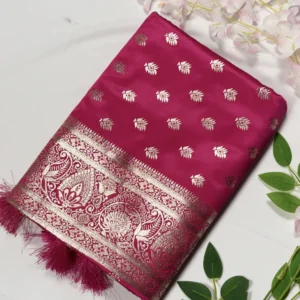 classic jal katan saree with gold zari buta & heavy border