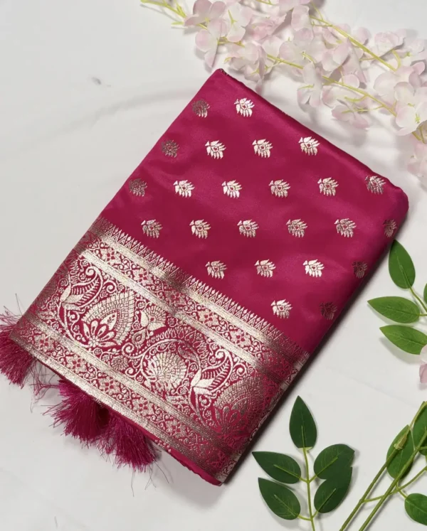 classic jal katan saree with gold zari buta & heavy border