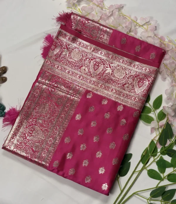 classic jal katan saree with gold zari buta & heavy border