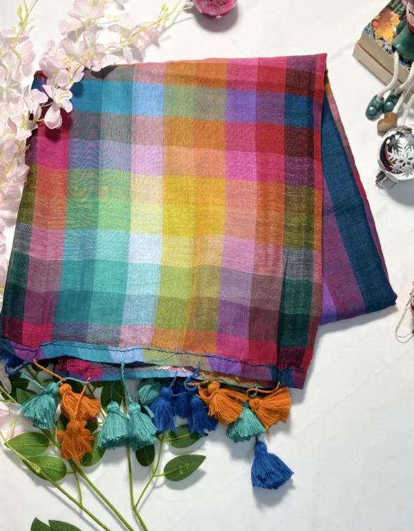 cream & red resham check parshi work embroidered saree (copy)