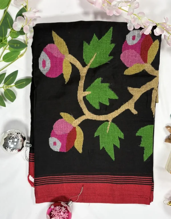 soft mul cotton jamdani saree with handwoven motif design