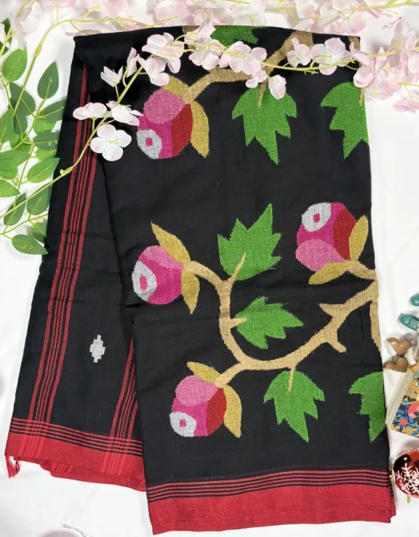 soft mul cotton jamdani saree with handwoven motif design