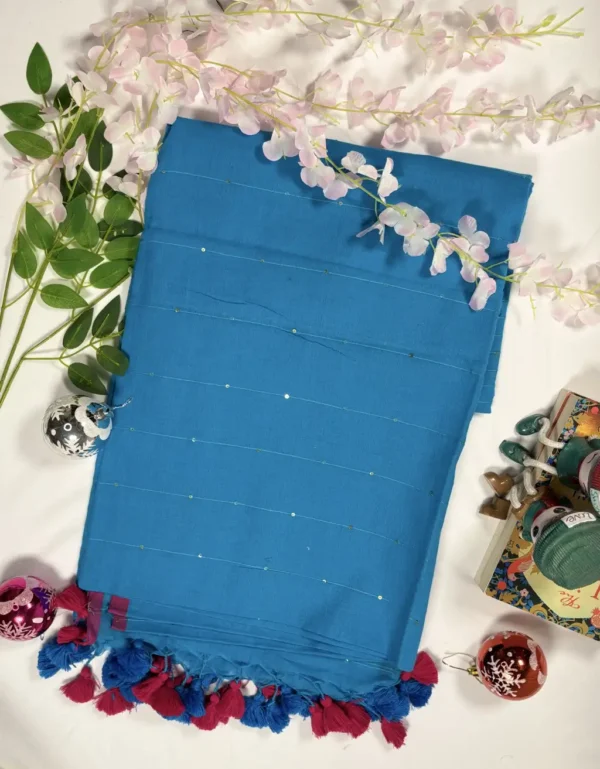 premium mulmul cotton saree with line sequin work