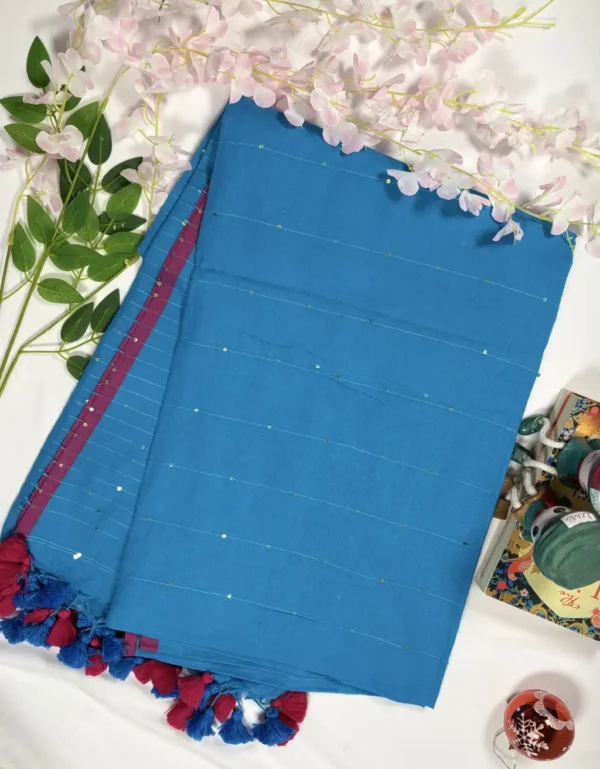 premium mulmul cotton saree with line sequin work